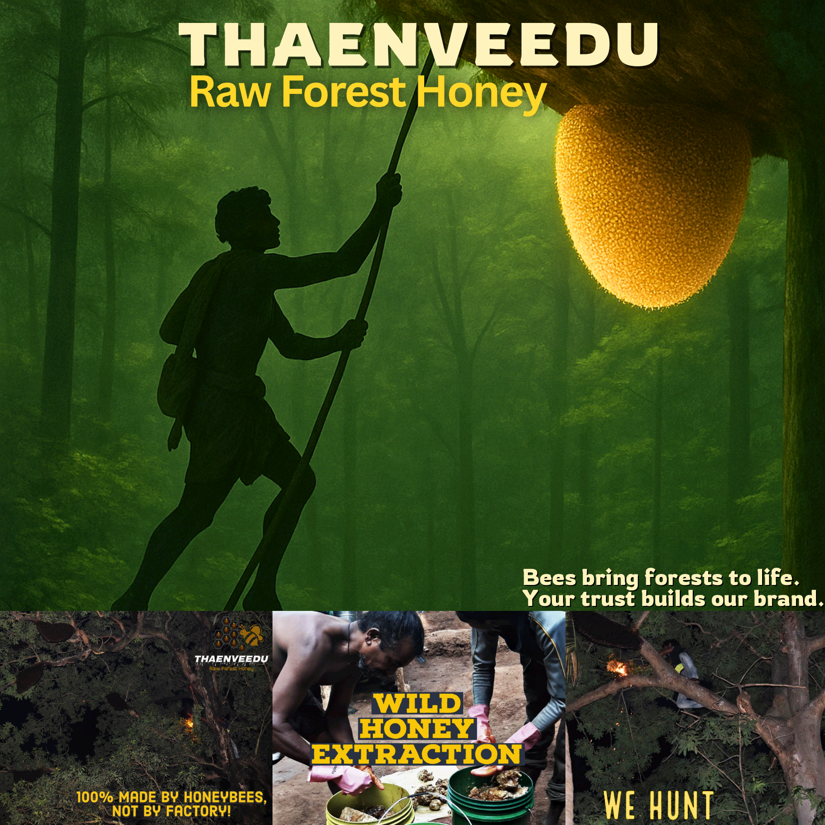 Golden honey cascading from a wooden dipper